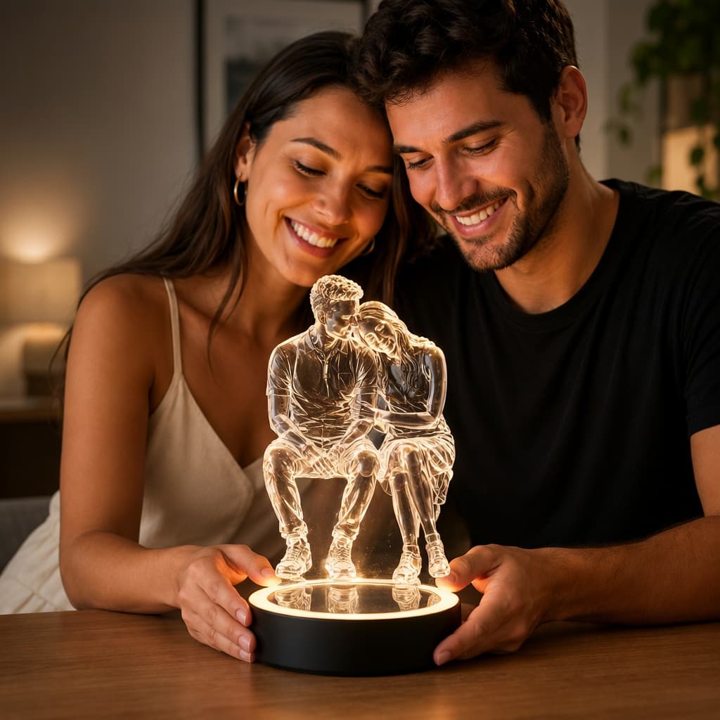Escultura Crystal iluminada — a peça inteira brilha